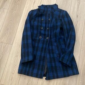 Old Navy pea coat, size Small, blue plaid